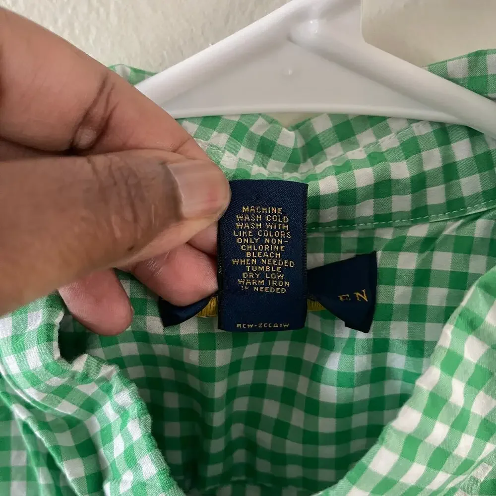 Ralph Lauren Boys Large 14/16 Green Gingham Plaid Button Down Shirt Long Sleeve